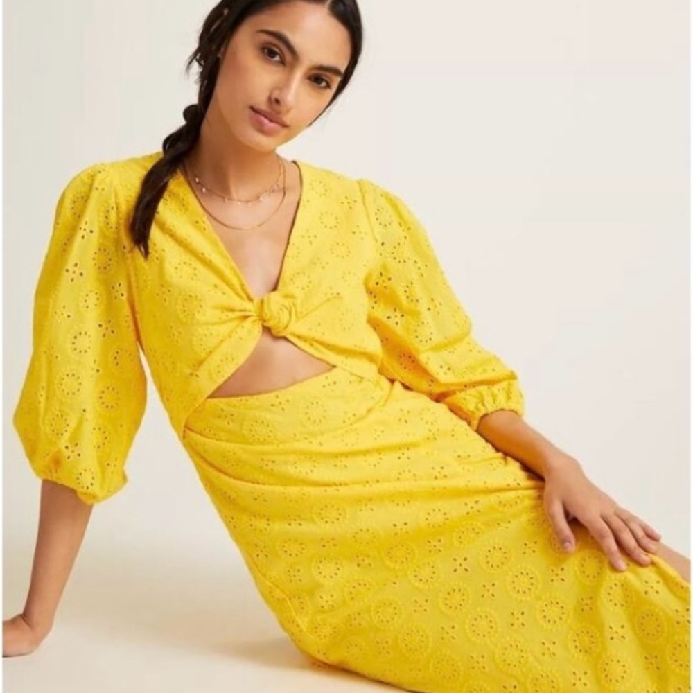 Hutch Sz 8 Yellow Eyelet Cotton Cutout Maxi Dress - Picture 3 of 4